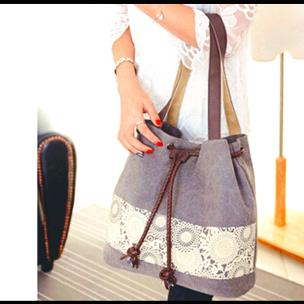 New in package thick lined grey canvas tote bag